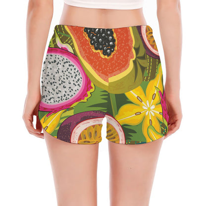 Tropical Jungle Fruits Pattern Print Women's Split Running Shorts