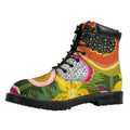 Tropical Jungle Fruits Pattern Print Padded Collar Lace Up Boots