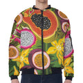Tropical Jungle Fruits Pattern Print Zip Sleeve Bomber Jacket