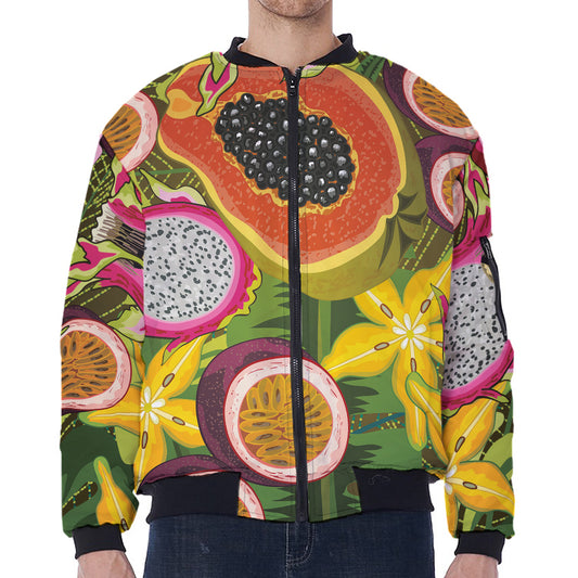 Tropical Jungle Fruits Pattern Print Zip Sleeve Bomber Jacket