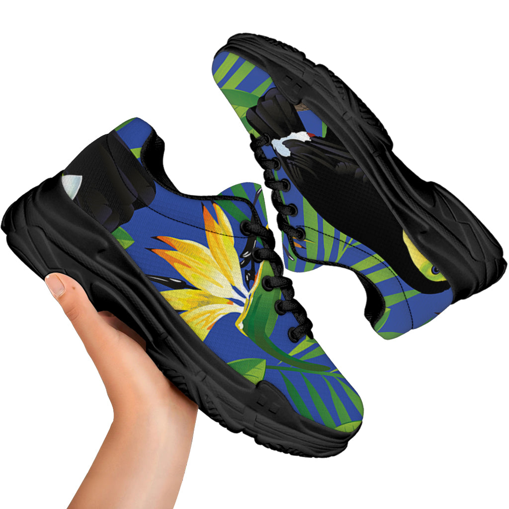 Tropical Keel-Billed Toucan Print Black Chunky Shoes