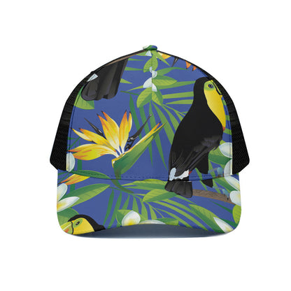 Tropical Keel-Billed Toucan Print Black Mesh Trucker Cap