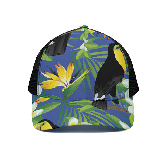 Tropical Keel-Billed Toucan Print Black Mesh Trucker Cap