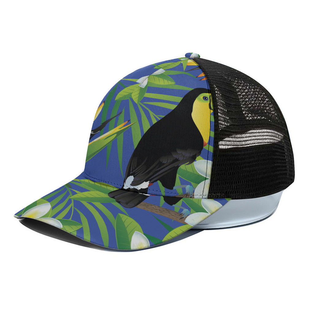 Tropical Keel-Billed Toucan Print Black Mesh Trucker Cap