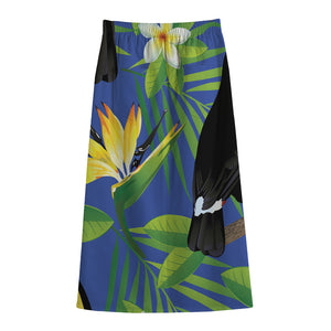 Tropical Keel-Billed Toucan Print Cotton Front Slit Maxi Skirt