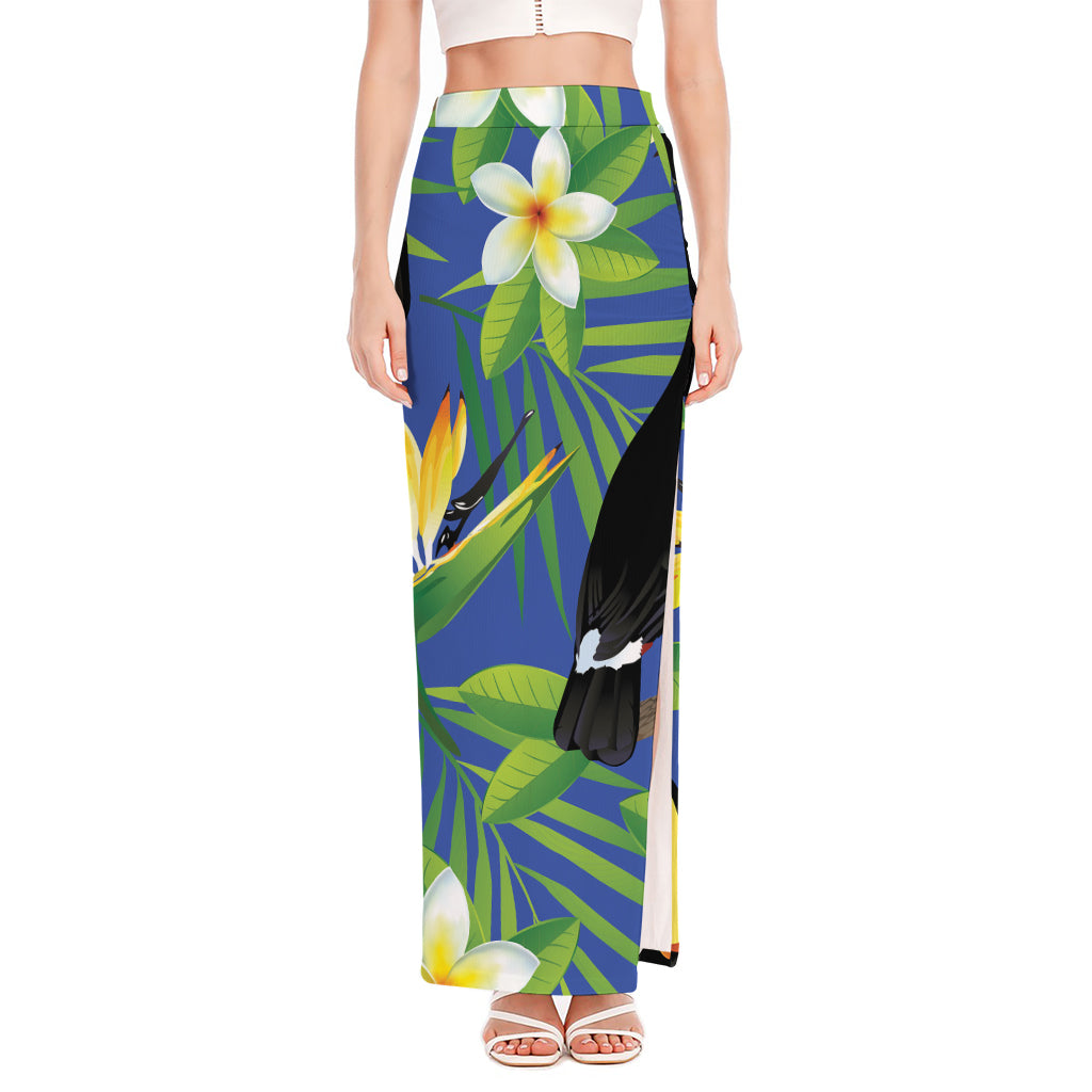 Tropical Keel-Billed Toucan Print High Slit Maxi Skirt