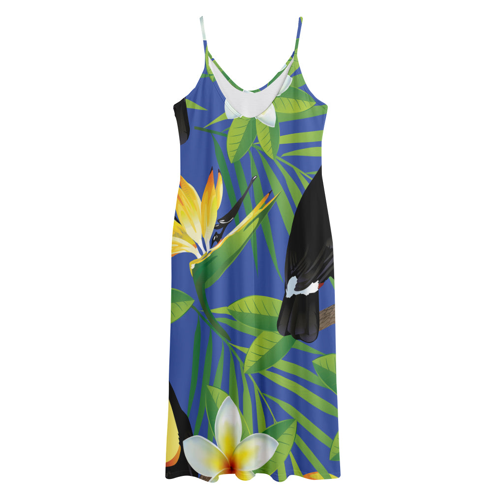 Tropical Keel-Billed Toucan Print Jersey Midi Cami Dress