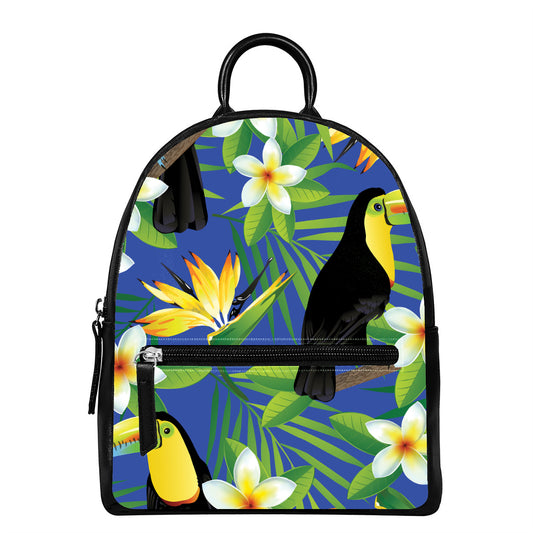 Tropical Keel-Billed Toucan Print Leather Backpack