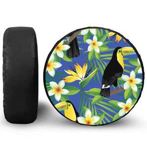 Tropical Keel-Billed Toucan Print Leather Spare Tire Cover