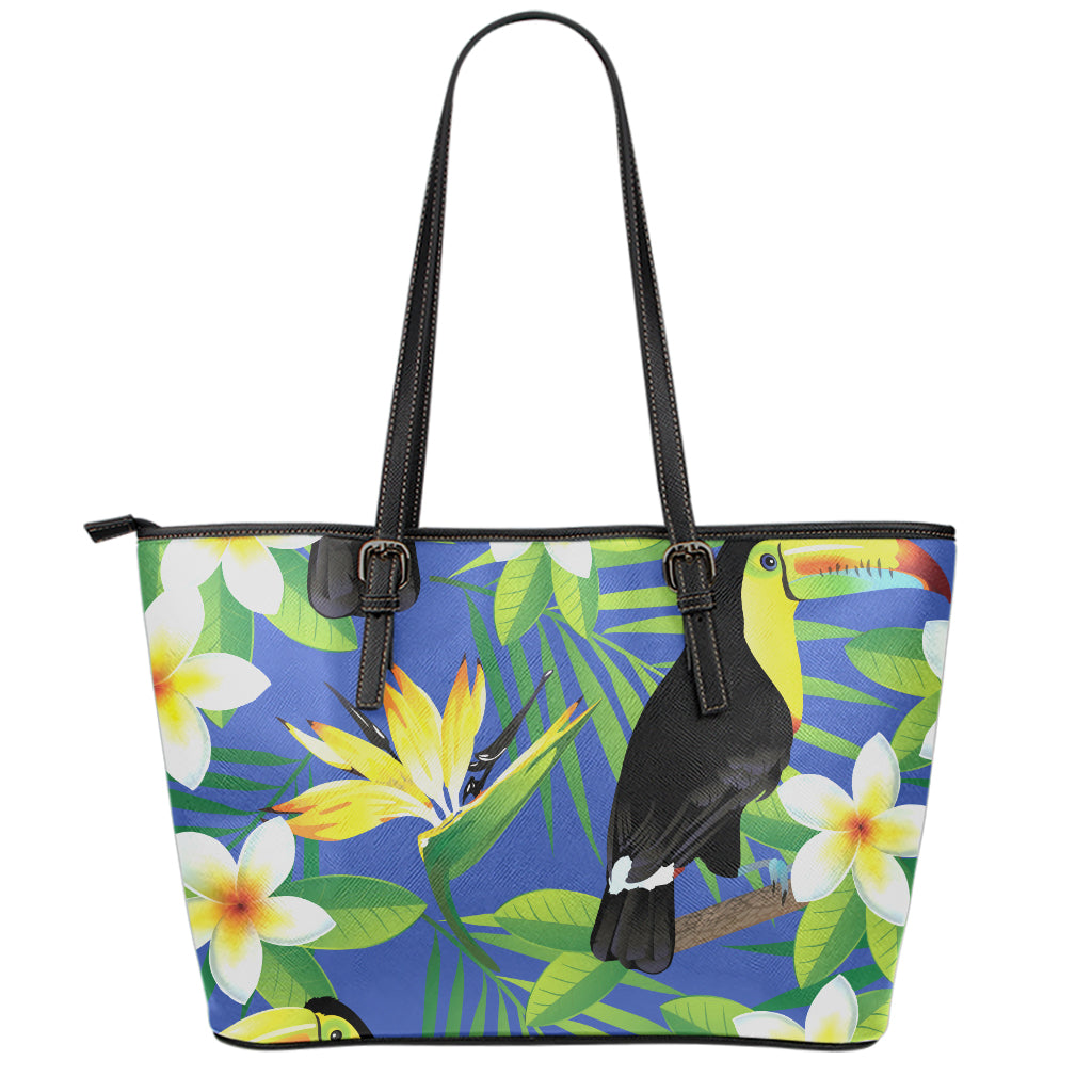 Tropical Keel-Billed Toucan Print Leather Tote Bag