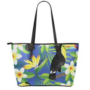 Tropical Keel-Billed Toucan Print Leather Tote Bag