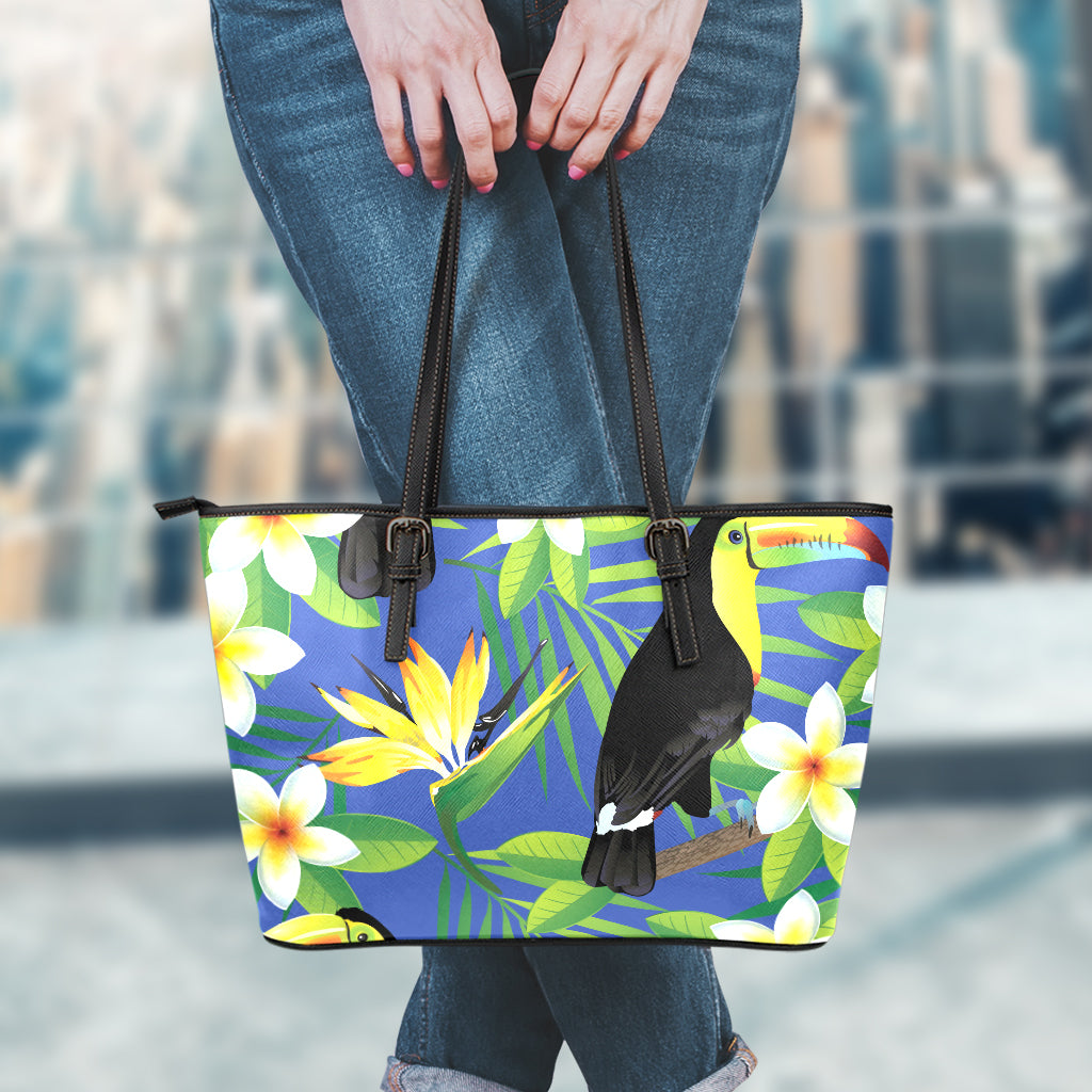 Tropical Keel-Billed Toucan Print Leather Tote Bag