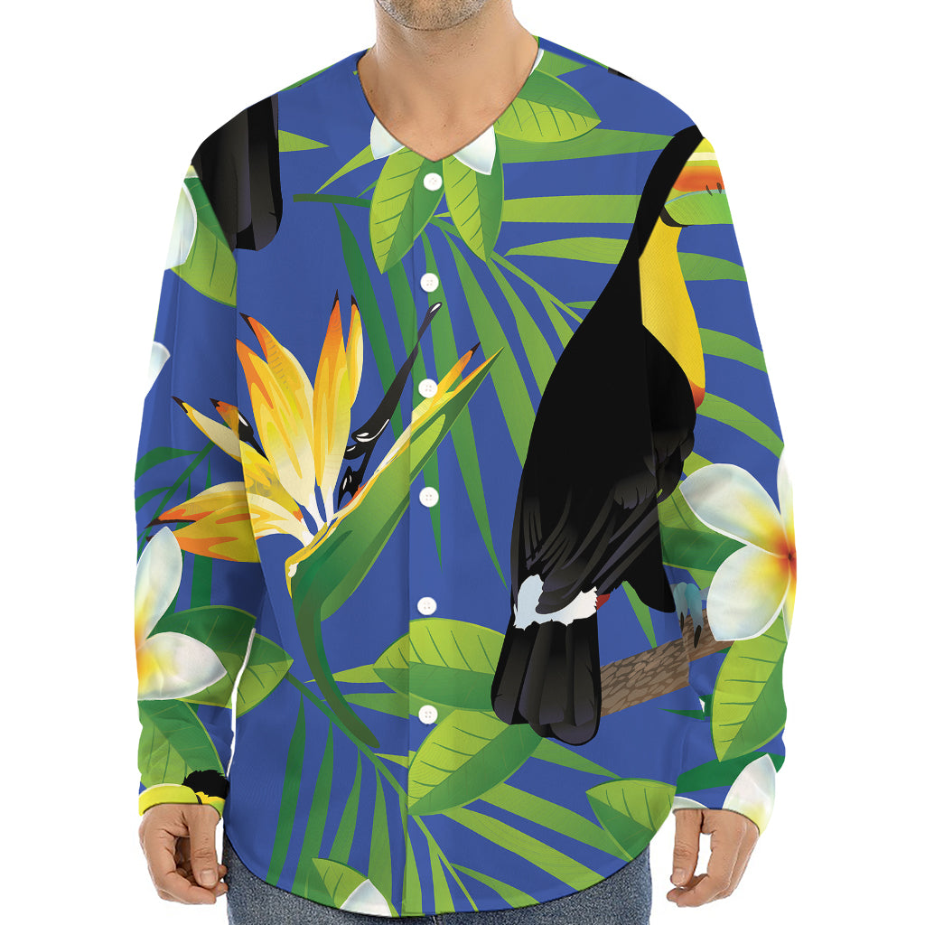 Tropical Keel-Billed Toucan Print Long Sleeve Baseball Jersey