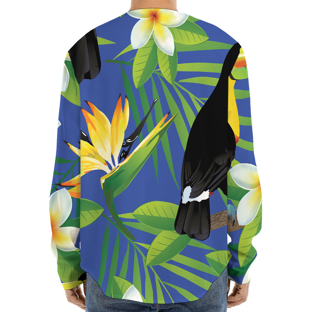 Tropical Keel-Billed Toucan Print Long Sleeve Baseball Jersey