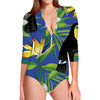 Tropical Keel-Billed Toucan Print Long Sleeve Swimsuit