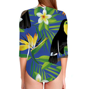 Tropical Keel-Billed Toucan Print Long Sleeve Swimsuit