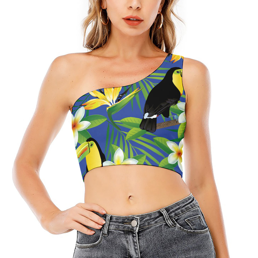 Tropical Keel-Billed Toucan Print One Shoulder Crop Top