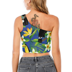 Tropical Keel-Billed Toucan Print One Shoulder Crop Top