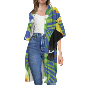 Tropical Keel-Billed Toucan Print Open Front Beach Cover Up