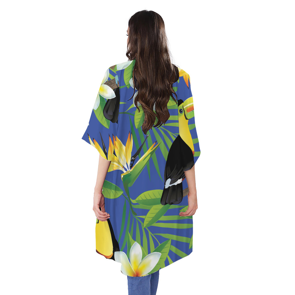 Tropical Keel-Billed Toucan Print Open Front Beach Cover Up