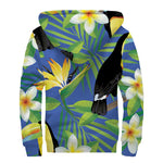 Tropical Keel-Billed Toucan Print Sherpa Lined Zip Up Hoodie