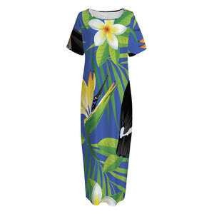 Tropical Keel-Billed Toucan Print Short Sleeve Long Nightdress