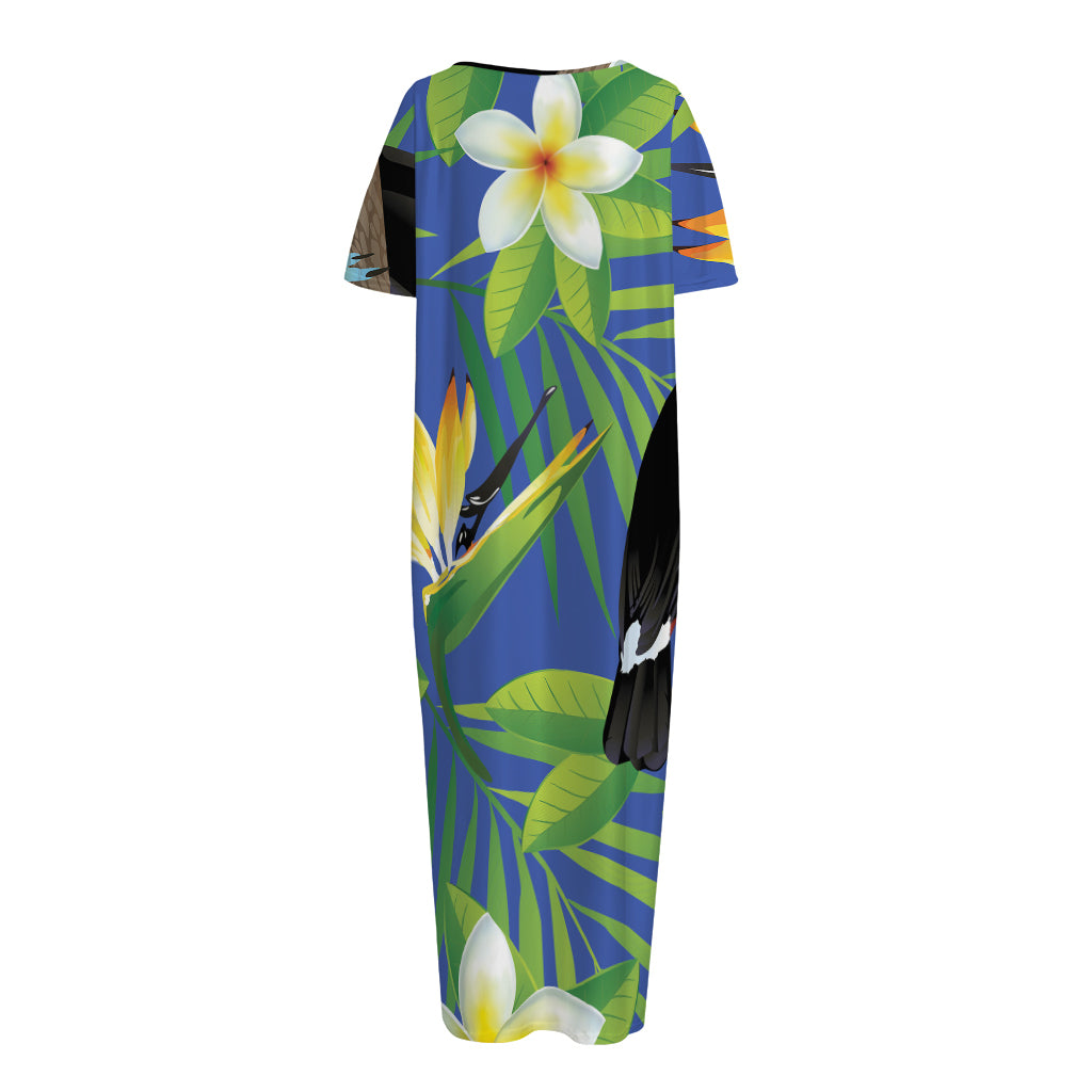 Tropical Keel-Billed Toucan Print Short Sleeve Long Nightdress