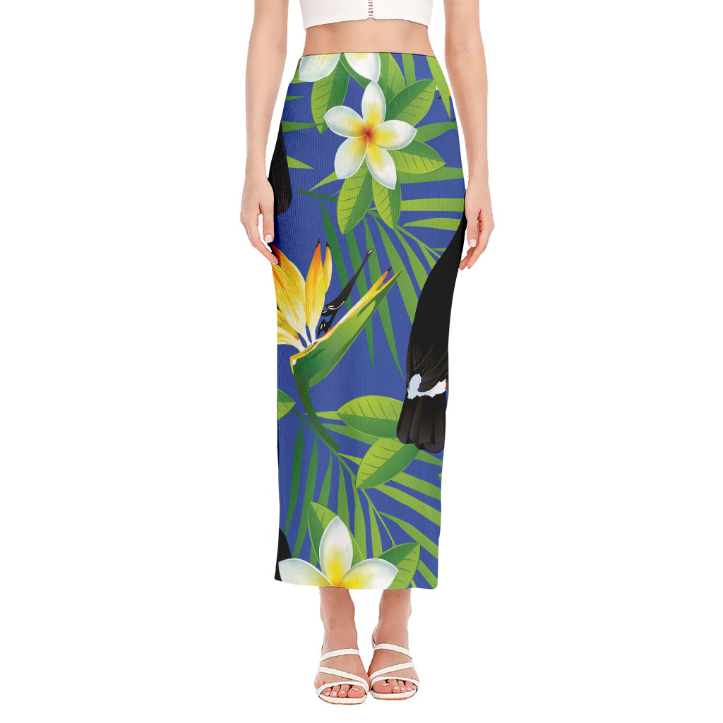 Tropical Keel-Billed Toucan Print Side Slit Maxi Skirt