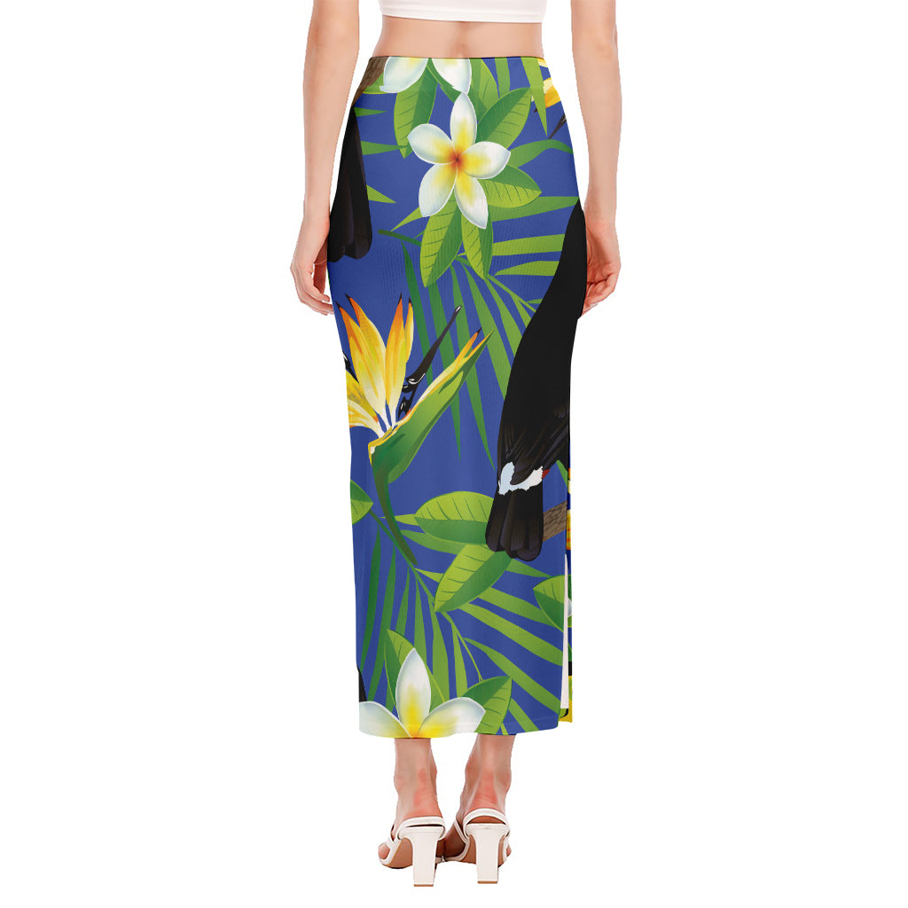 Tropical Keel-Billed Toucan Print Side Slit Maxi Skirt