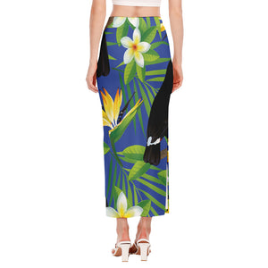 Tropical Keel-Billed Toucan Print Side Slit Maxi Skirt