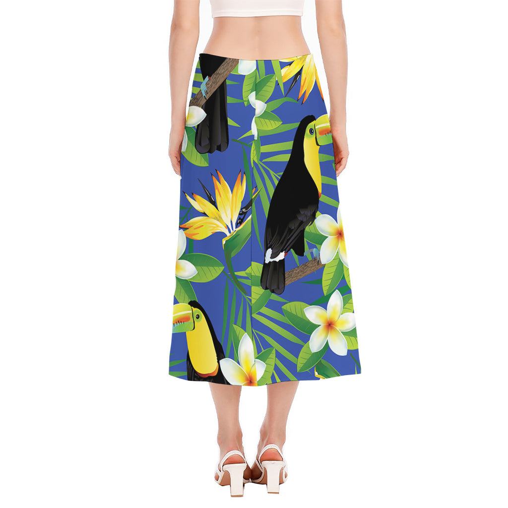 Tropical Keel-Billed Toucan Print Side Slit Midi Skirt