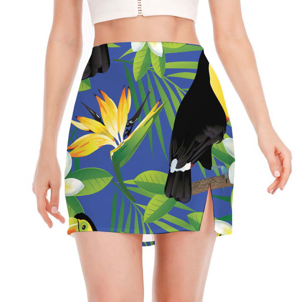 Tropical Keel-Billed Toucan Print Side Slit Mini Skirt