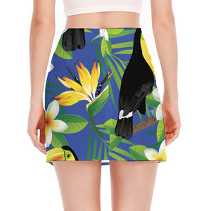 Tropical Keel-Billed Toucan Print Side Slit Mini Skirt