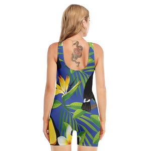 Tropical Keel-Billed Toucan Print Sleeveless One Piece Swimsuit