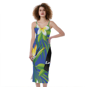 Tropical Keel-Billed Toucan Print Slim Fit Midi Cami Dress