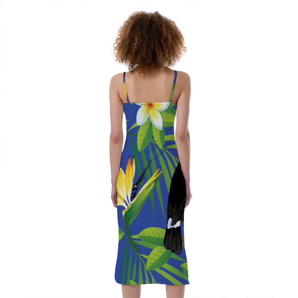 Tropical Keel-Billed Toucan Print Slim Fit Midi Cami Dress