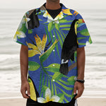 Tropical Keel-Billed Toucan Print Textured Short Sleeve Shirt