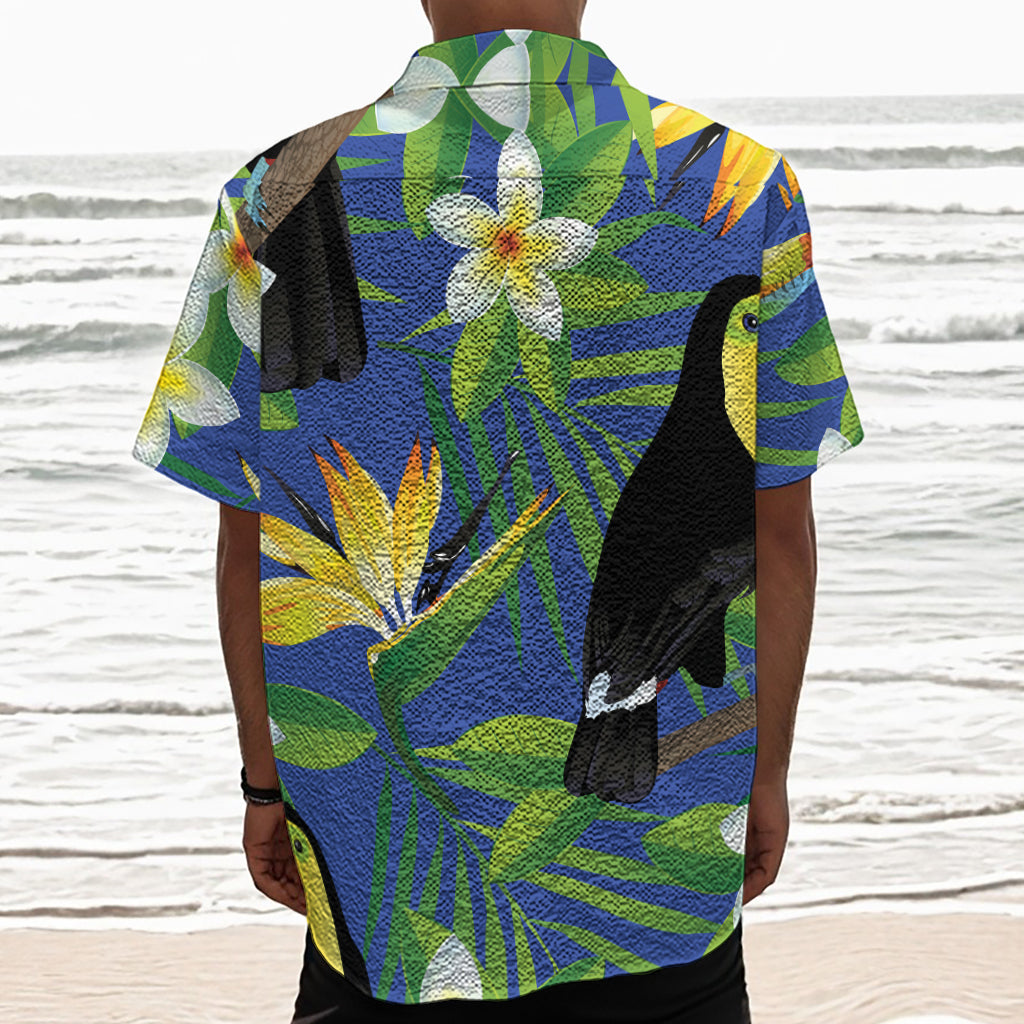 Tropical Keel-Billed Toucan Print Textured Short Sleeve Shirt