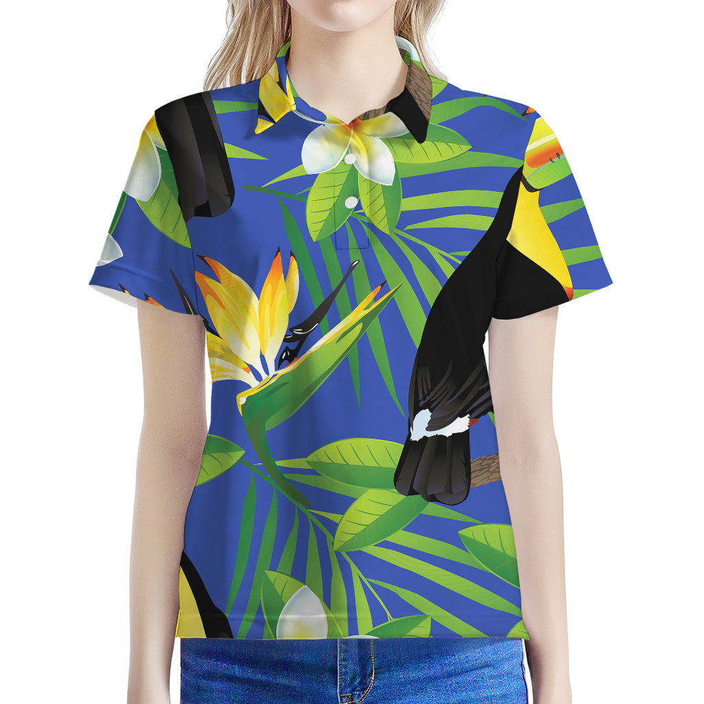 Tropical Keel-Billed Toucan Print Women's Polo Shirt