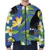 Tropical Keel-Billed Toucan Print Zip Sleeve Bomber Jacket