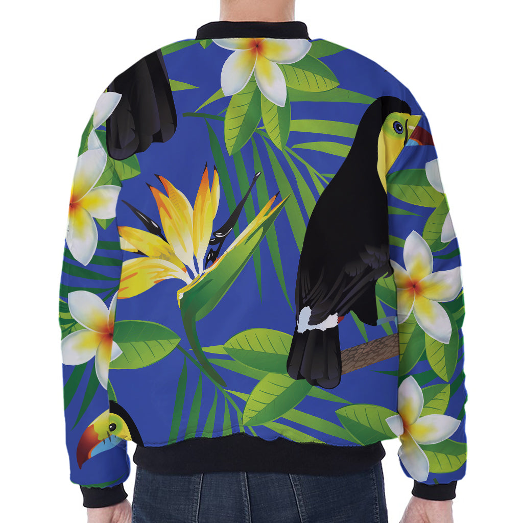 Tropical Keel-Billed Toucan Print Zip Sleeve Bomber Jacket