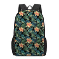 Tropical Leaf And Hawaiian Flower Print 17 Inch Backpack