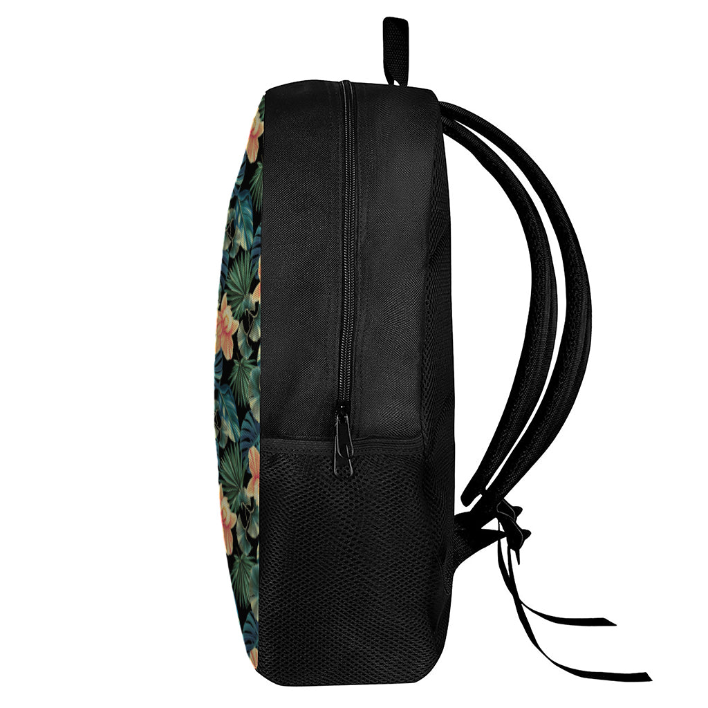 Tropical Leaf And Hawaiian Flower Print 17 Inch Backpack