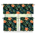 Tropical Leaf And Hawaiian Flower Print 3 Piece Kitchen Curtains