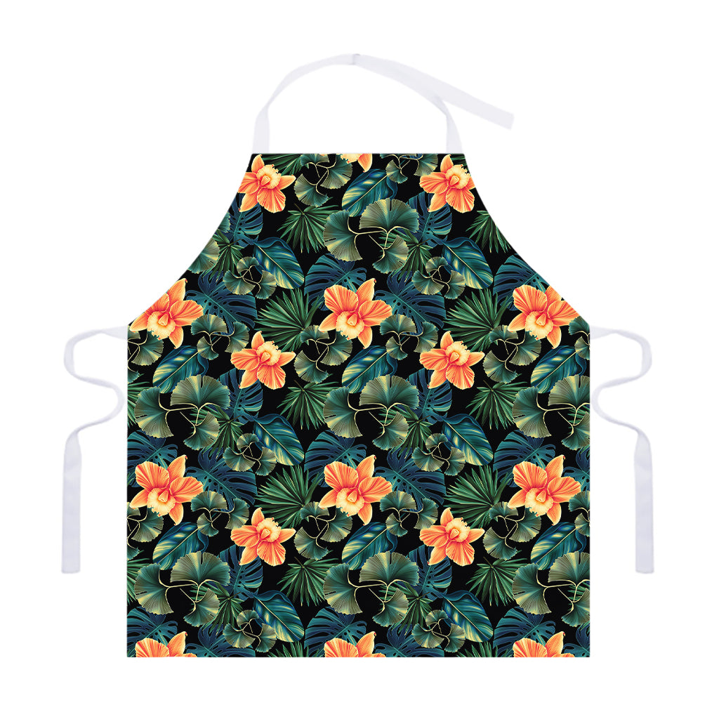 Tropical Leaf And Hawaiian Flower Print Adjustable Apron