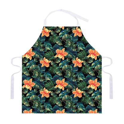Tropical Leaf And Hawaiian Flower Print Adjustable Apron