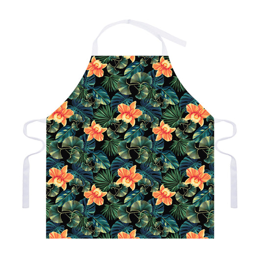 Tropical Leaf And Hawaiian Flower Print Adjustable Apron
