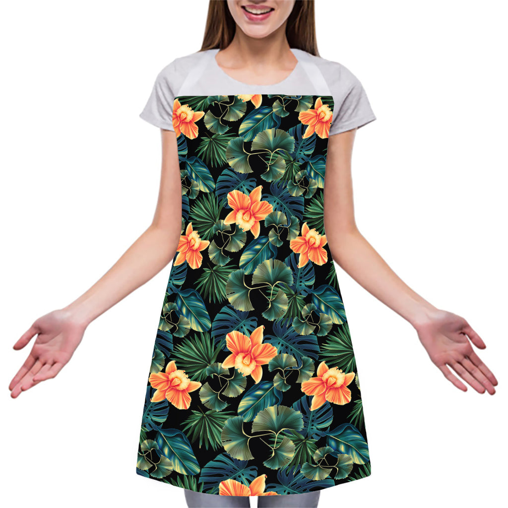 Tropical Leaf And Hawaiian Flower Print Adjustable Apron