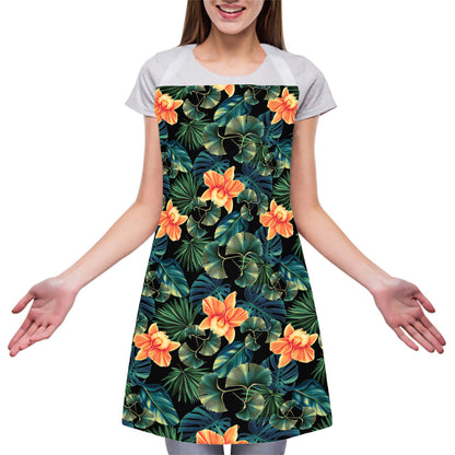 Tropical Leaf And Hawaiian Flower Print Adjustable Apron