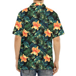 Tropical Leaf And Hawaiian Flower Print Aloha Shirt